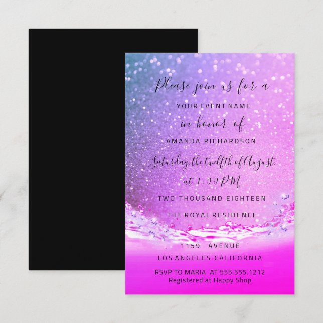 Waves Ocean Fuchsia Pink Bridal Hochzeit Geburtsta Einladung (Vorne/Hinten)