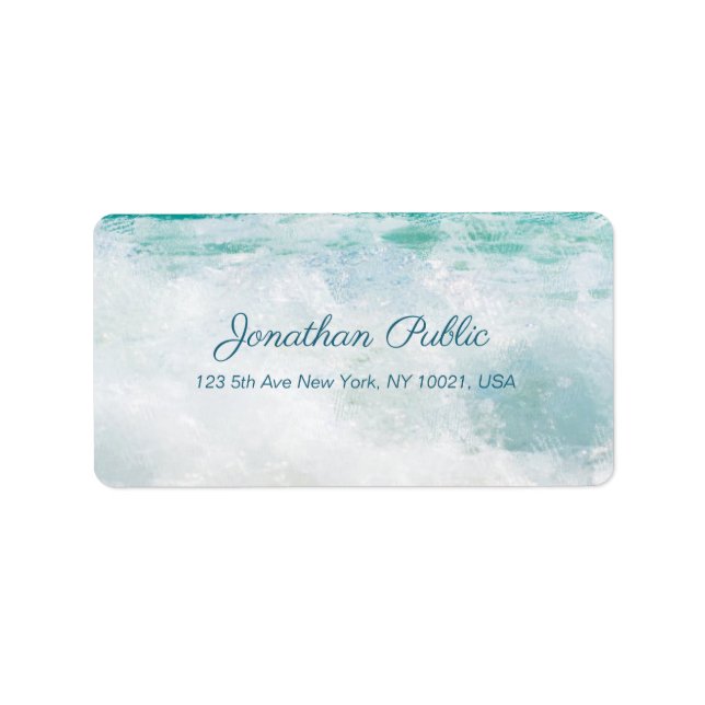 Waves Oil Painting Handgeschriebenen Skripttext El Adressaufkleber (Vorne)