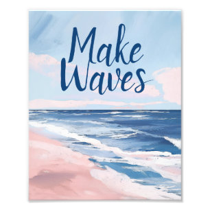 Waves Pink Blue Coastal Beach Gouache Fotodruck