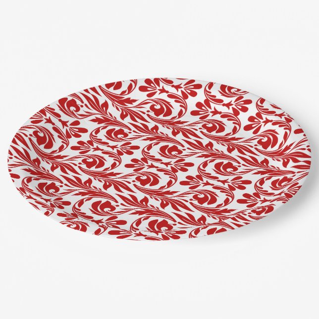 Waves-Red-White-PAPER-PARTY-TELLER Pappteller (Schrägansicht)