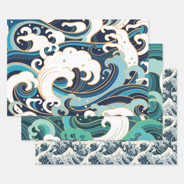 Waves Series Wrapping Paper Flat Sheet Set 3 Geschenkpapier Set (Set)