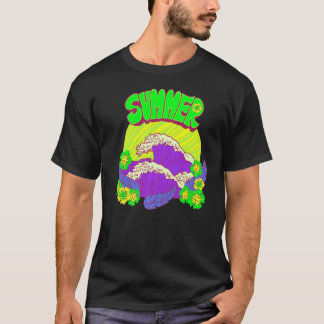 Waves Summer Blume Wasser Sonnenuntergang Feathers T-Shirt