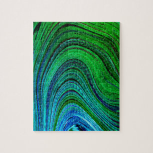 Waves Wavy Green Blue Abstrakt Modern Fraktal Art Puzzle