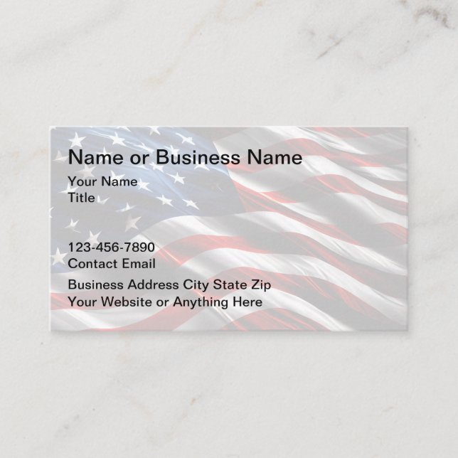 Waving American Flag Patriotic Business Cards Visitenkarte (Vorderseite)