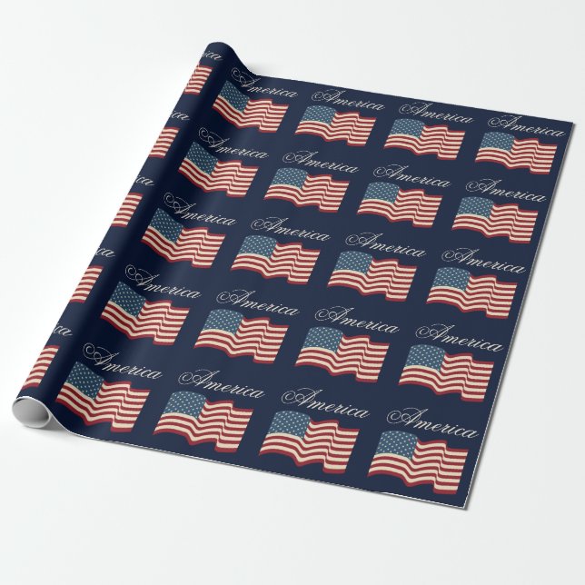 Waving American Flag Wrapping Paper Geschenkpapier (Ungerollt)