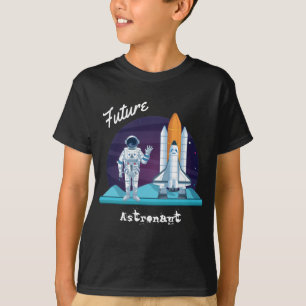 Waving Astronaut Space Shuttle Cartoon Kids T-Shirt