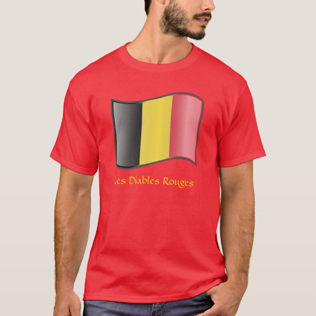 Waving belgische Flag Les Diables Rouges T - Shirt (Vorderseite)