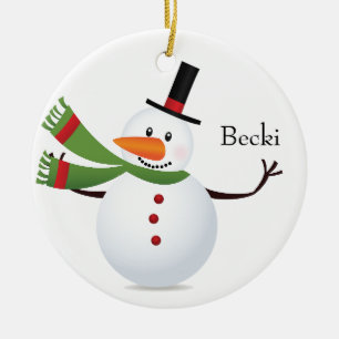 Waving Carrot Nose Snowman Ornament