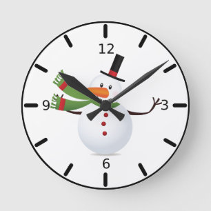 Waving Carrot Nose Snowman Round Clock Runde Wanduhr
