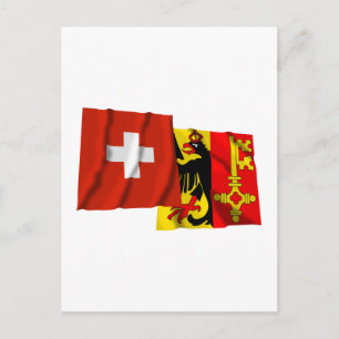 Waving Fahnen Schweiz & Genf Postkarte