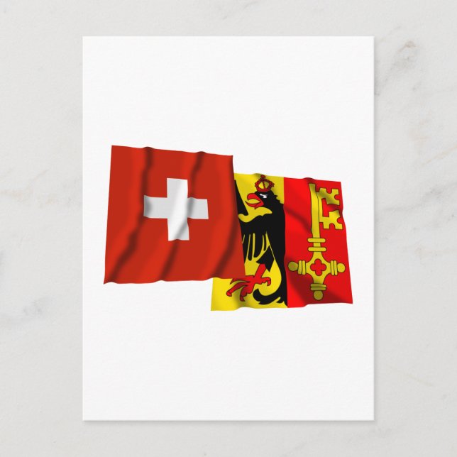 Waving Fahnen Schweiz & Genf Postkarte (Vorderseite)