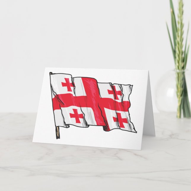 Waving Georgia Flag Red and White Five Crosses Karte (Vorderseite)