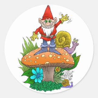 Waving Gnome.jpg Runder Aufkleber