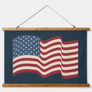 Waving Rustic American Flag Wall Art Tapestry Wandteppich Mit Holzrahmen