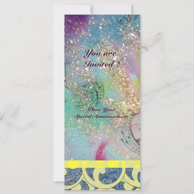 WAVS , hellgelb-blaue Glitzern in Rosa Einladung (Vorderseite)