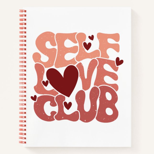 Wavy 70s Font "Self Love Club" Hearts Notizbuch (Vorderseite)