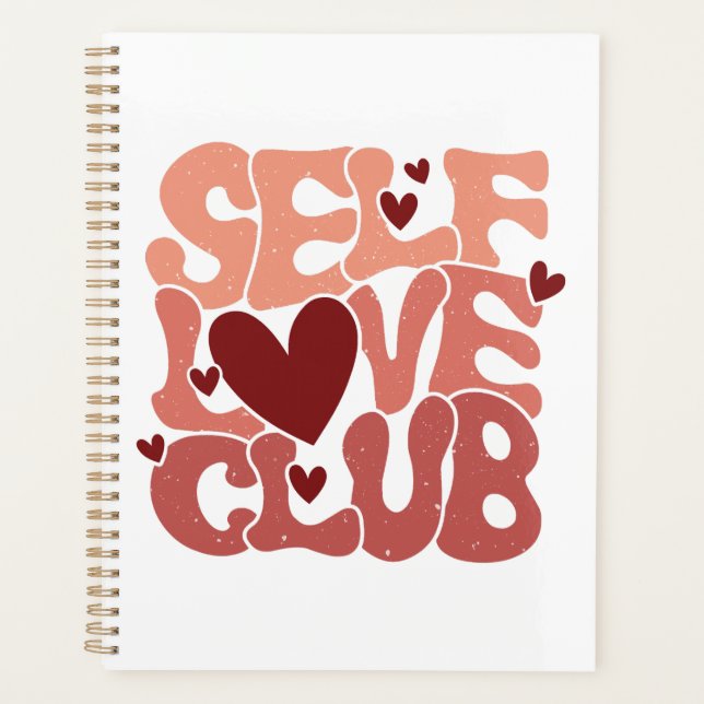 Wavy 70s Font "Self Love Club" Hearts Planer (Vorderseite)