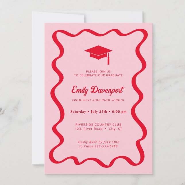 Wavy Abschluss Einladung Foto auf der Rückseite (Vorderseite)