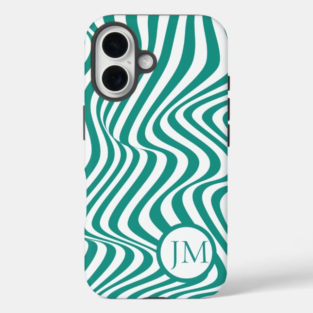 Wavy Abstract Teal with Initial  Case-Mate iPhone Hülle (Rückseite)