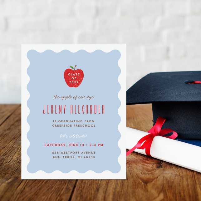 Wavy Apple Preschool Graduation Party Invitation Einladung (Von Creator hochgeladen)