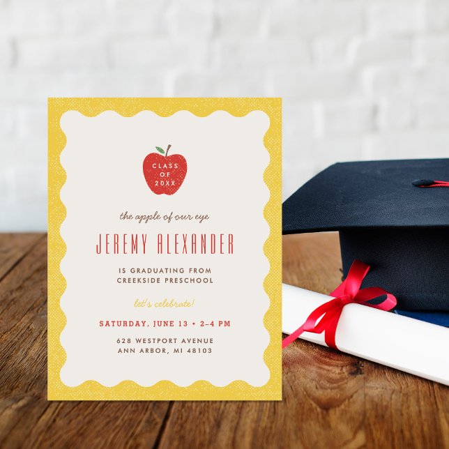 Wavy Apple Preschool Graduation Party Invitation Einladung (Von Creator hochgeladen)