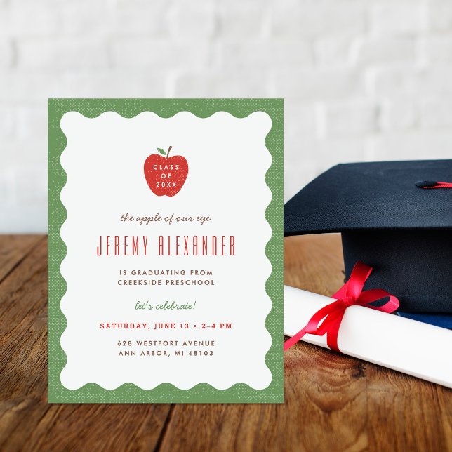 Wavy Apple Preschool Graduation Party Invitation Einladung (Von Creator hochgeladen)