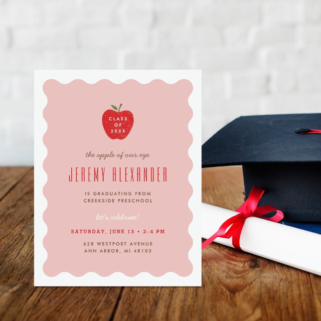 Wavy Apple Preschool Graduation Party Invitation Einladung (Von Creator hochgeladen)