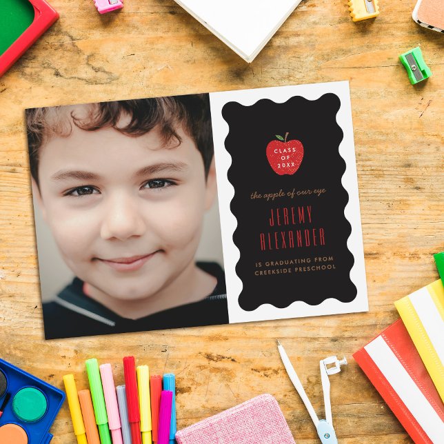 Wavy Apple Preschool Photo Graduation Announcement Save The Date (Von Creator hochgeladen)