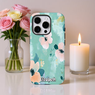 Wavy Aquamarine und rosa Blume iPhone 16 Pro Hülle