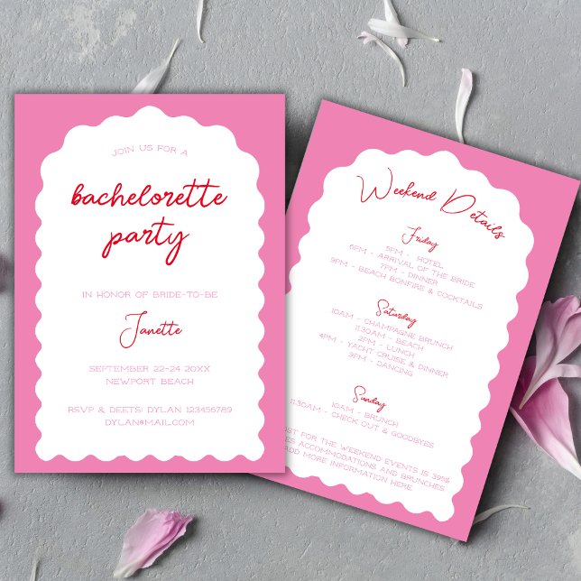 Wavy Arch Pink und Rot Moderne Bachelorette Wochen Einladung (Wavy Arch Pink And Red Modern Bachelorette Weekend Invitation)