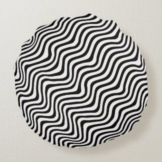 wavy black stripes op art printed rundes kissen