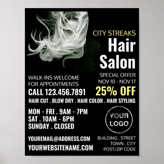 Wavy Blond Hair, Haarbylist, Friseur Salon Advert Poster (Vorne)