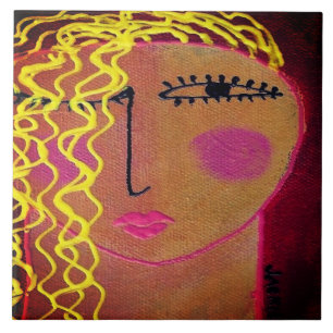 Wavy Blonde Hair Abstraktes Portrait einer Frau Fliese