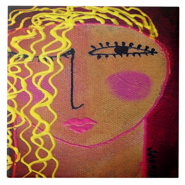 Wavy Blonde Hair Abstraktes Portrait einer Frau Fliese (Vorderseite)