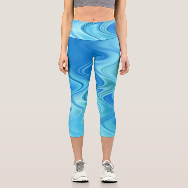 Wavy Blue Abstrakt High Waisted Capris (Vorderseite)
