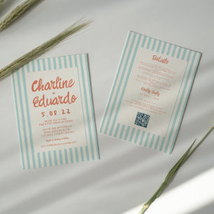 Wavy Blue and Red Handwriting Wedding QR Code Einladung