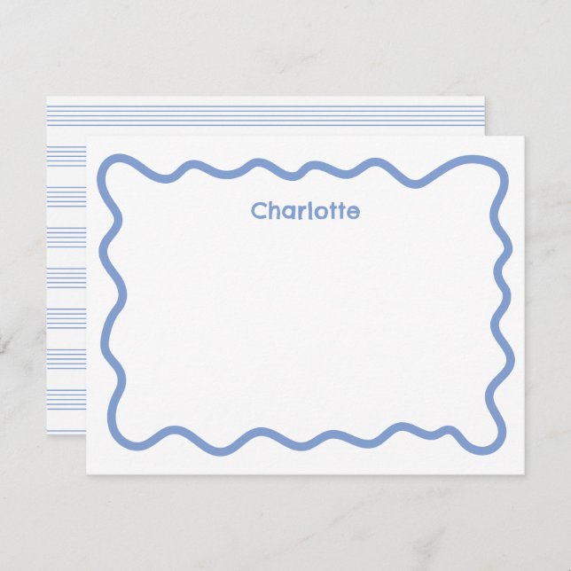Wavy Blue Border Modern Kids Stationery Mitteilungskarte (Vorne/Hinten)