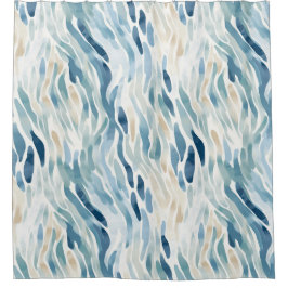 Wavy Blue Cream Abstrakt Beach Duschvorhang