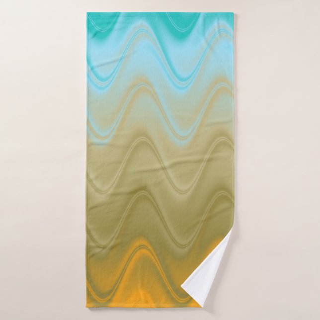 Wavy Blue Green Orange Abstrakt Badehandtuch (Badehandtuch)