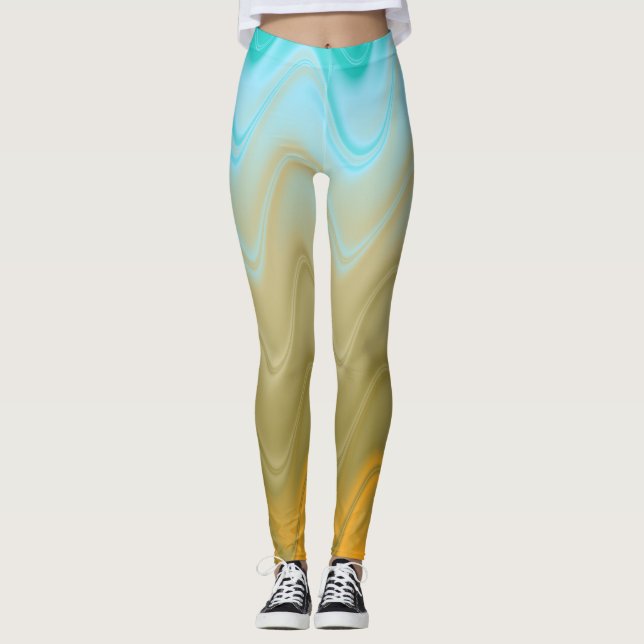 Wavy Blue Green Orange Abstrakt Leggings (Vorderseite)