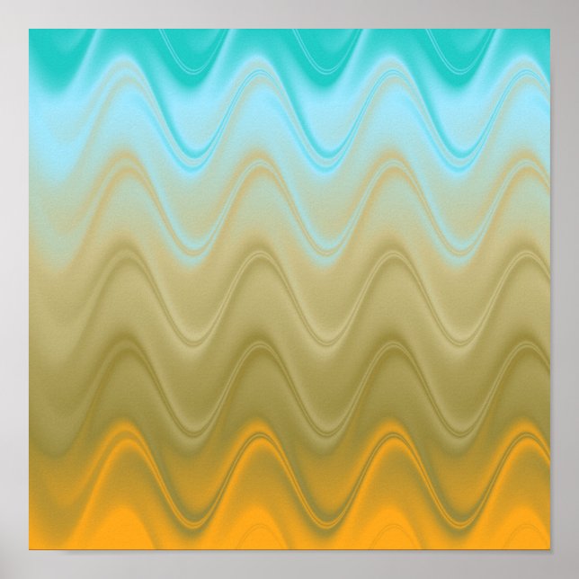 Wavy Blue Green Orange Abstrakt Poster (Vorne)