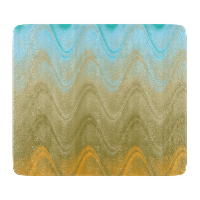Wavy Blue Green Orange Abstrakt Schneidebrett (Vorderseite)