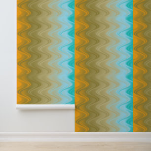 Wavy Blue Green Orange Abstrakt Tapete