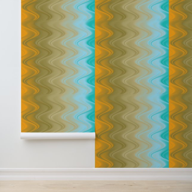 Wavy Blue Green Orange Abstrakt Tapete (Anwendung)