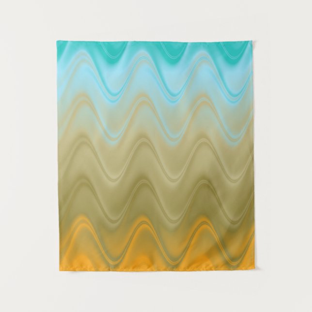 Wavy Blue Green Orange Abstrakt Wandteppich (Vorderseite)