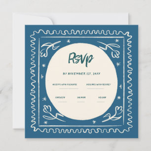 Wavy Blue Handwriting Retro Wedding Rsvp Einladung