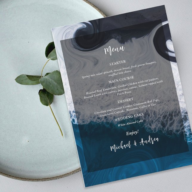 Wavy Blue Ocean Artistic Summer Beach Hochzeit Nie Menükarte (Von Creator hochgeladen)