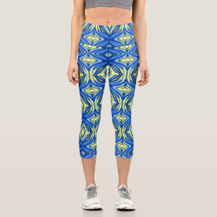 Wavy Blue und Gelb Kaleidoskop Capri Leggings