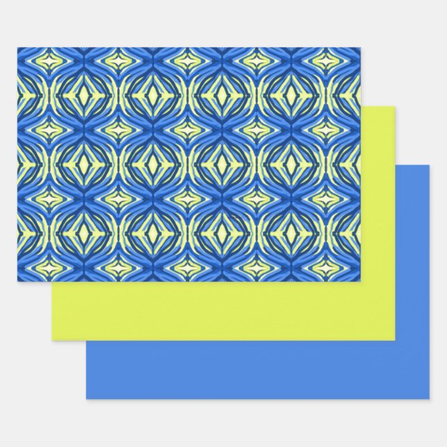 Wavy Blue und Gelb Kaleidoskop Geschenkpapier Set (Set)