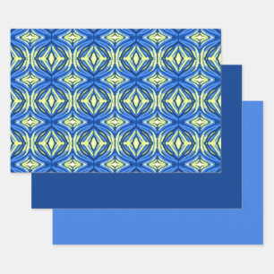 Wavy Blue und Gelb Kaleidoskop Geschenkpapier Set